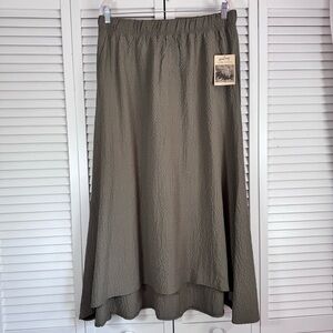 Habitat High-Low Textured Maxi Skirt Olive Green Crinkle Boho Festival Large NEW